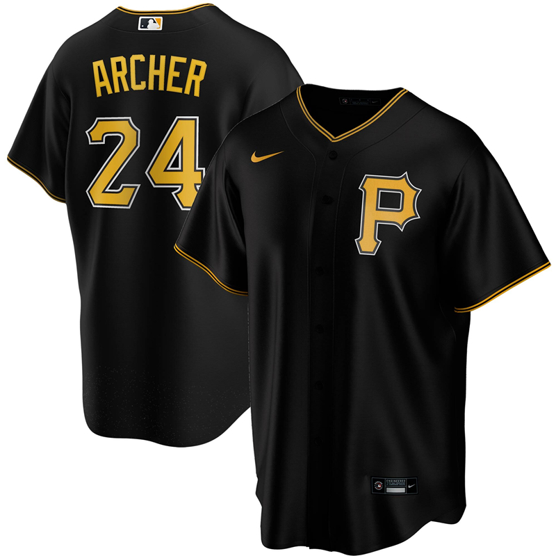 2020 MLB Men Pittsburgh Pirates 24 Chris Archer Nike Black Alternate 2020 Replica Player Jersey 1